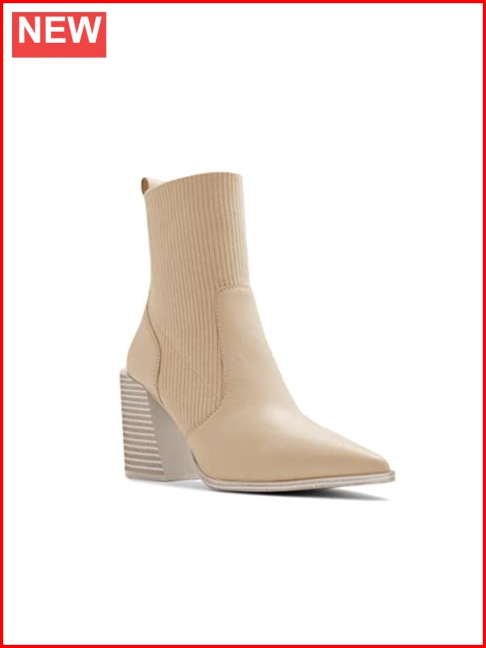 Womens Chunky Stacked Heel Ankle Boots Pointed Toe Faux Leather Slip On Ribbed